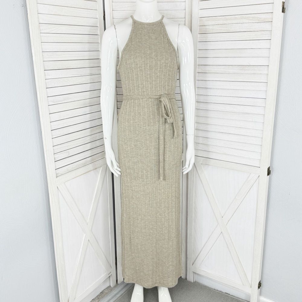 Anthropologie Amadi Caroline Knit Halter Sheath Maxi Dress Tan Small Sleeveless